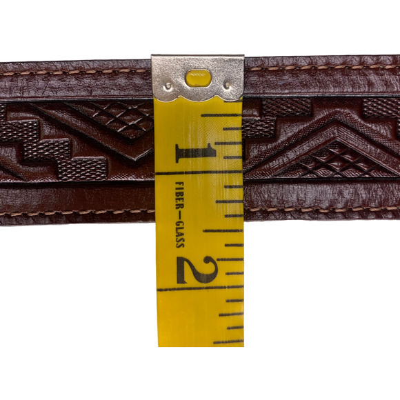 Brown Embossed Leather Aztec Western Belt‎ - Picture 8 of 9